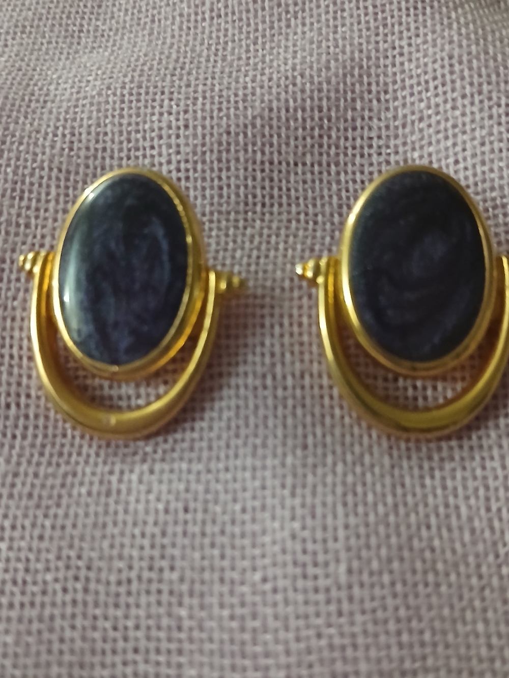 Vintage Gold-Tone Oval Purple Stone Earrings
